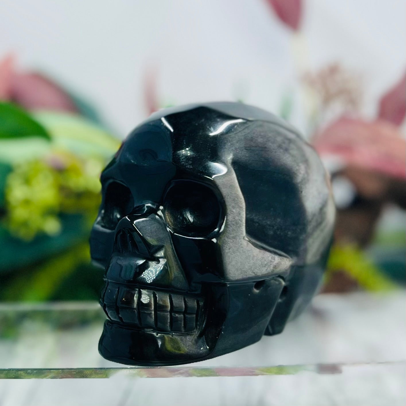Silver Sheen Obsidian Skull Crystal Skull Carving 713g