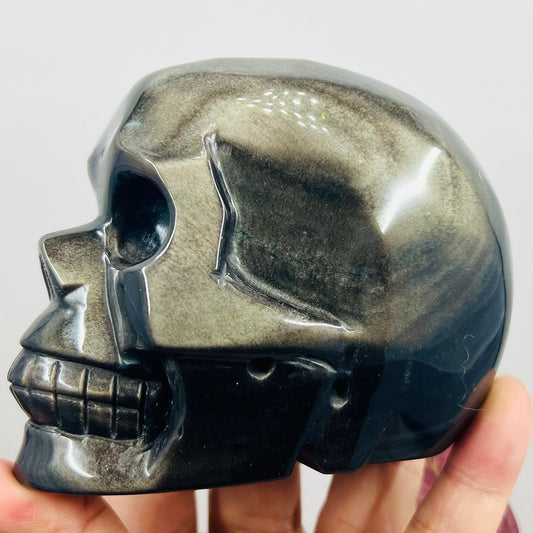 Silver Sheen Obsidian Skull Crystal Skull Carving 713g