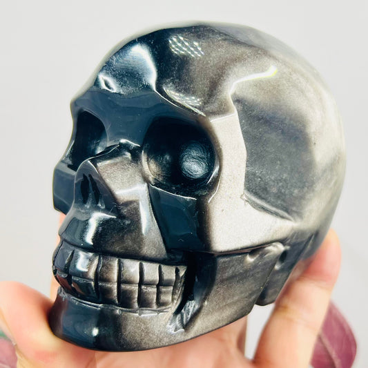 Silver Sheen Obsidian Skull Crystal Skull Carving 713g
