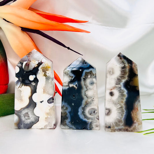 Argentina Black Flower Agate Points Towers Crystal YOU CHOOSE