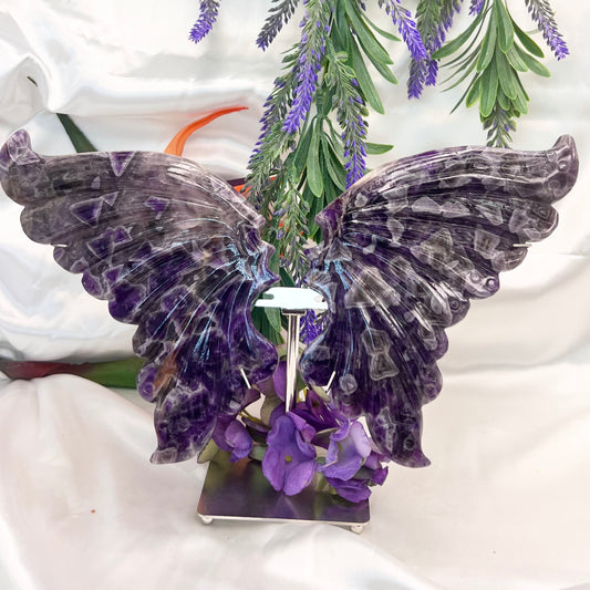 Chevron Dream Amethyst Butterfly Wings with Stand Crystal Carving