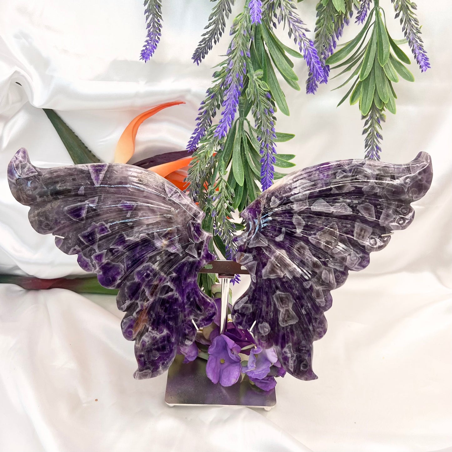 Chevron Dream Amethyst Butterfly Wings with Stand Crystal Carving
