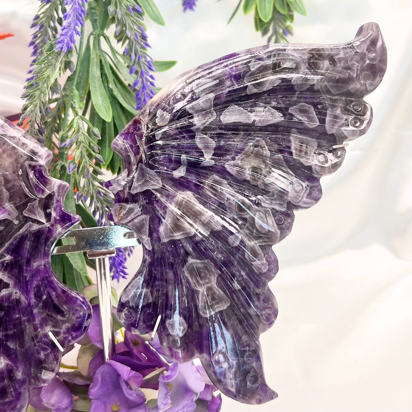 Chevron Dream Amethyst Butterfly Wings with Stand Crystal Carving
