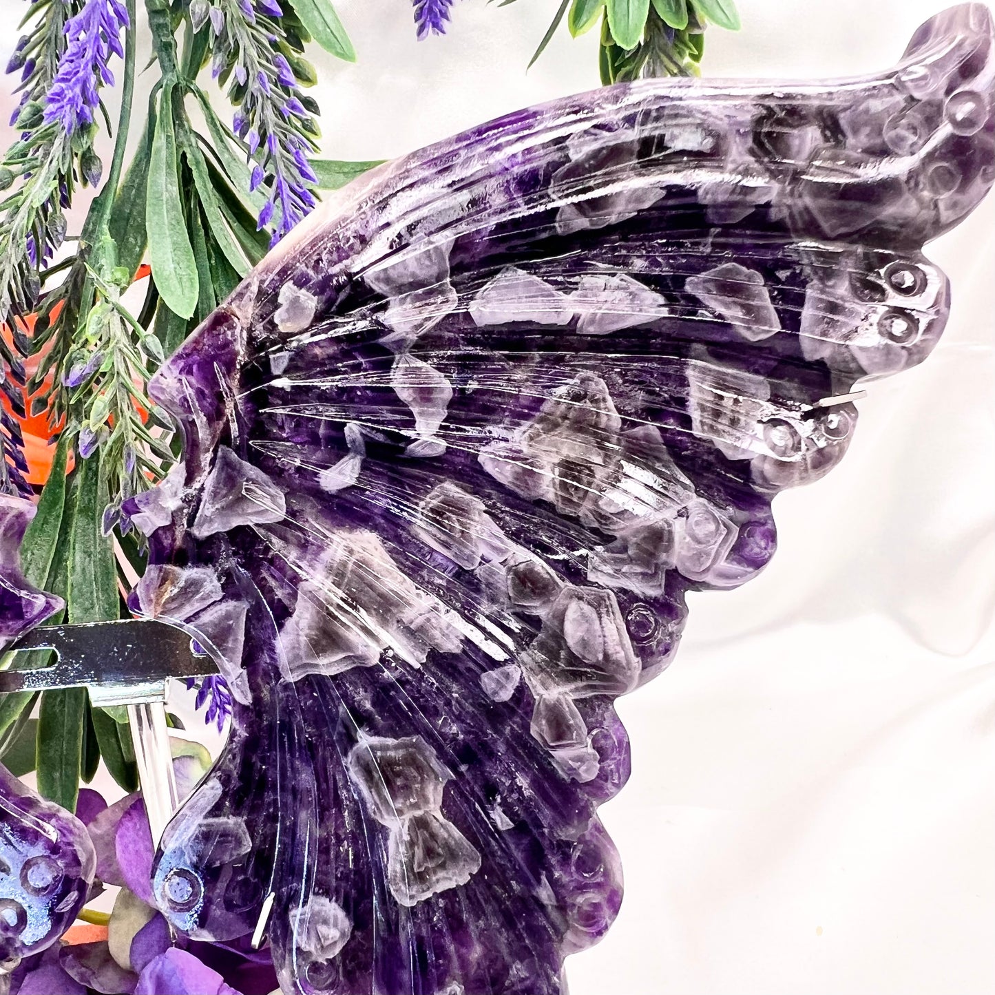 Chevron Dream Amethyst Butterfly Wings with Stand Crystal Carving