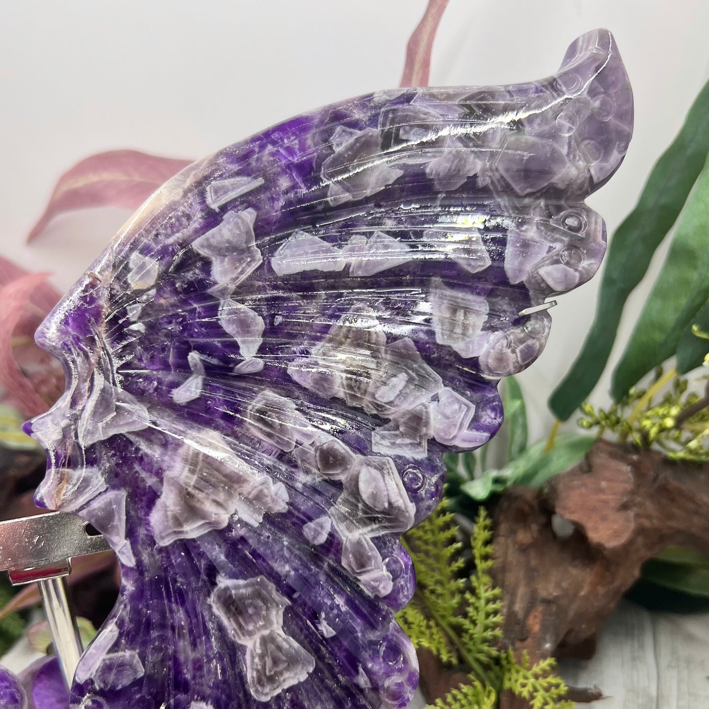 Chevron Dream Amethyst Butterfly Wings with Stand Crystal Carving