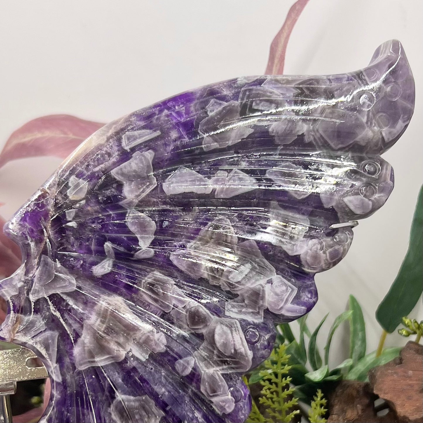 Chevron Dream Amethyst Butterfly Wings with Stand Crystal Carving