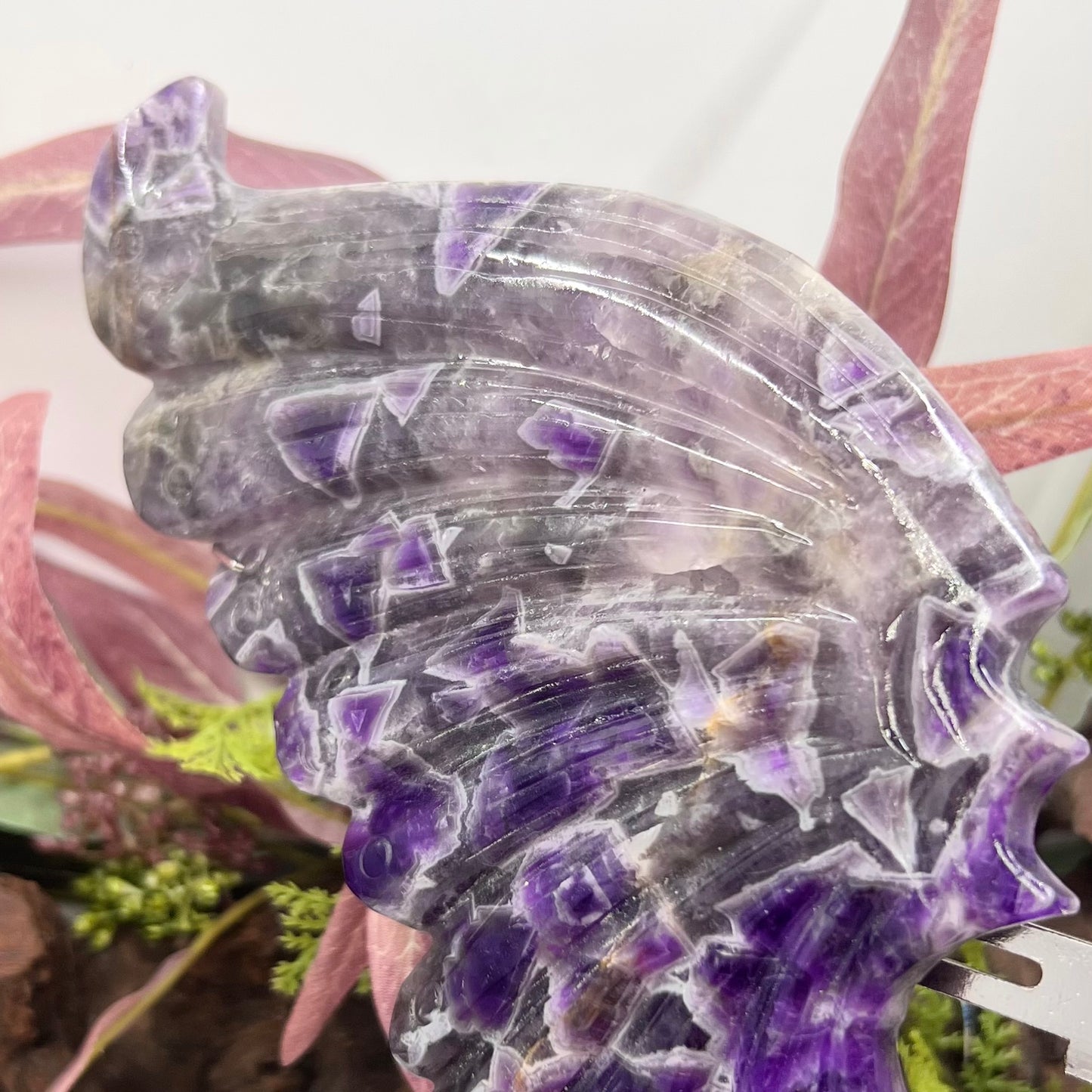 Chevron Dream Amethyst Butterfly Wings with Stand Crystal Carving