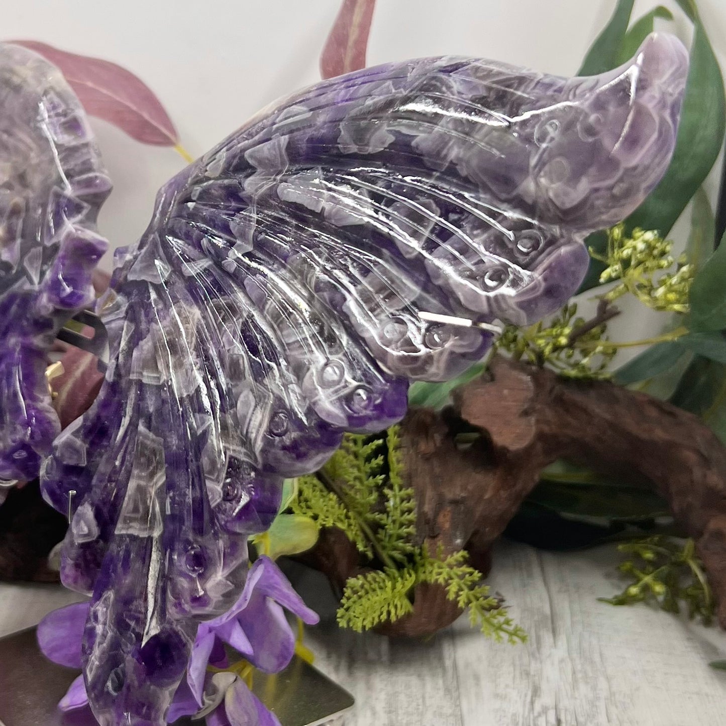 Chevron Dream Amethyst Butterfly Wings with Stand Crystal Carving