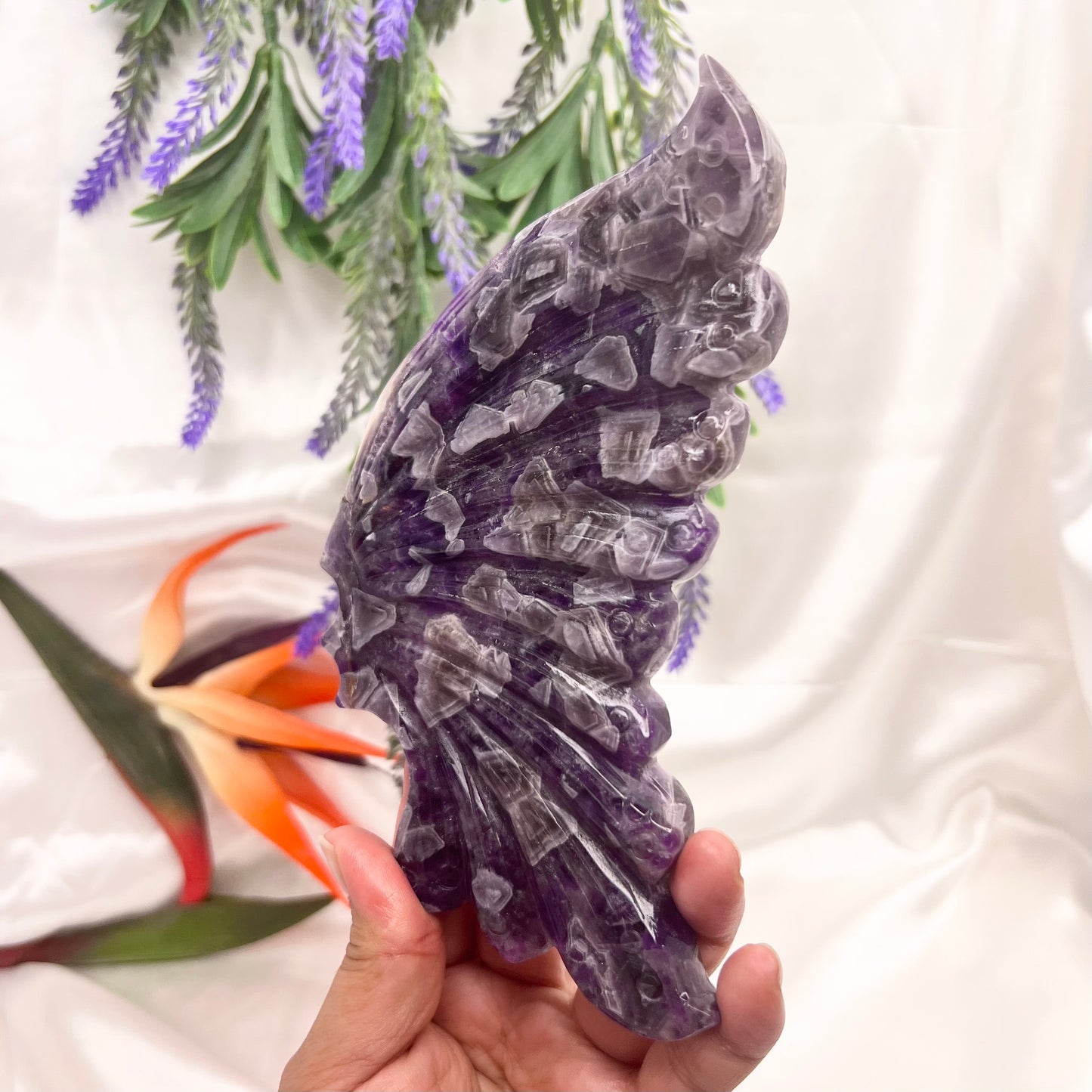 Chevron Dream Amethyst Butterfly Wings with Stand Crystal Carving