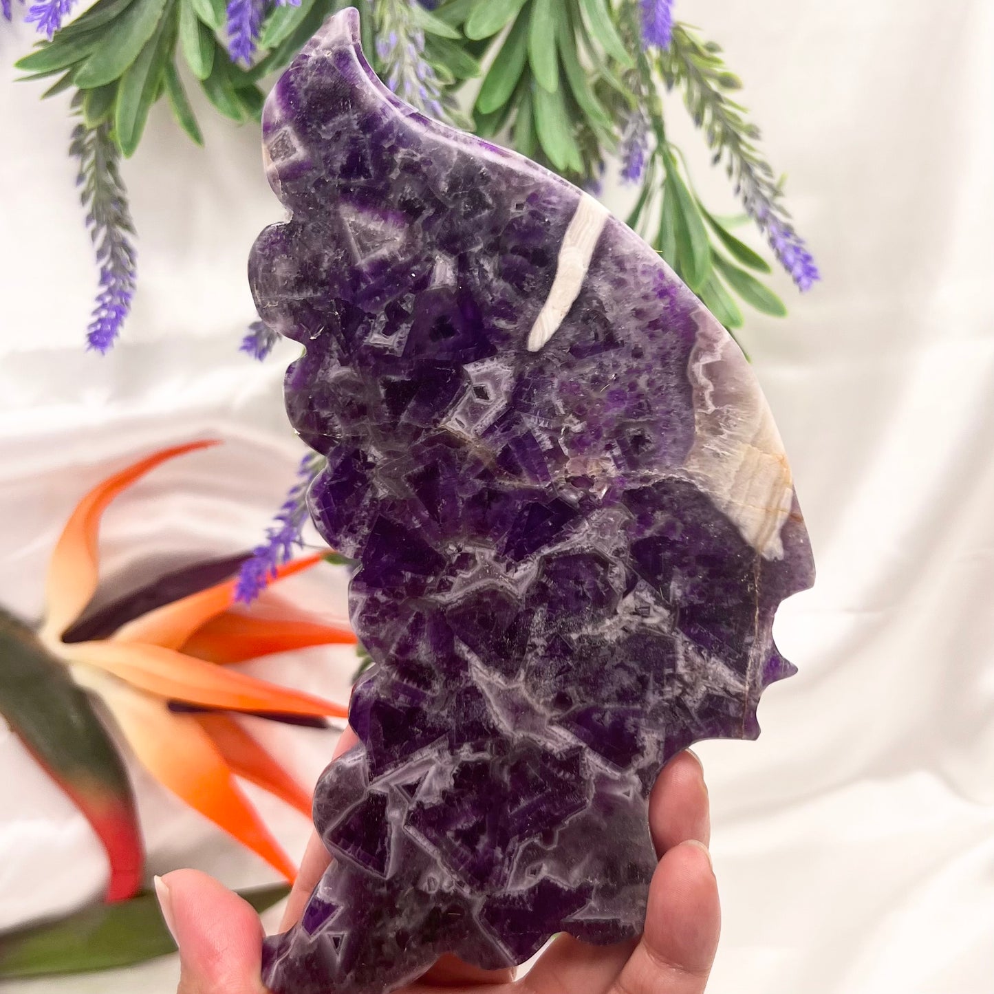 Chevron Dream Amethyst Butterfly Wings with Stand Crystal Carving
