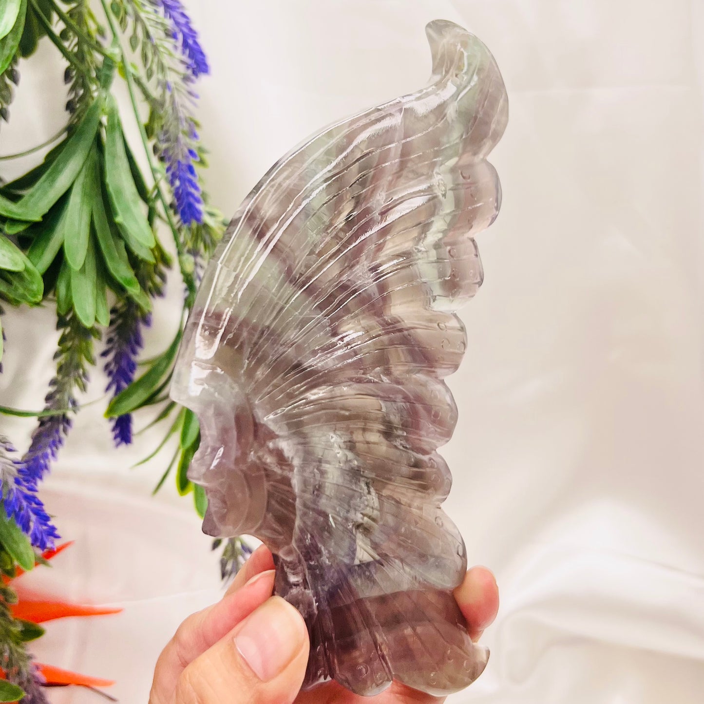 Fluorite Butterfly Wings with Stand Crystal Carving