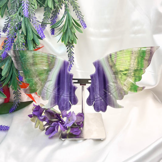 Silky Fluorite Butterfly Wings with Stand Crystal Carving