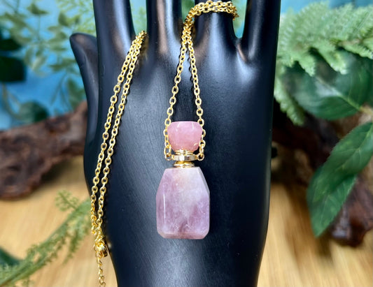 Lavender Rose Quartz Perfume Necklace Wearable Crystal