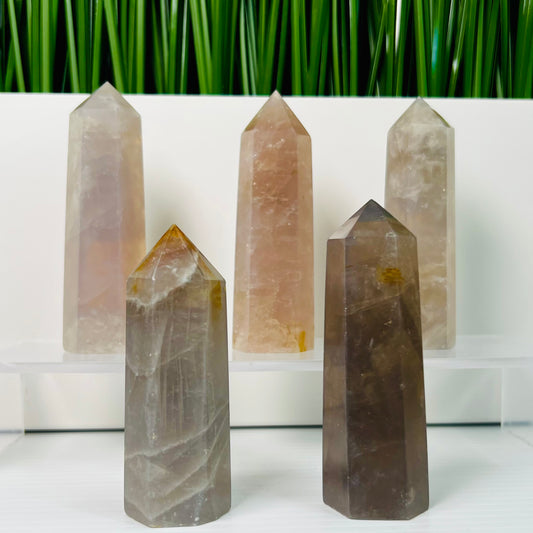 Blue Rose Quartz Golden Healer Quartz Points Towers Crystal YOU CHOOSE