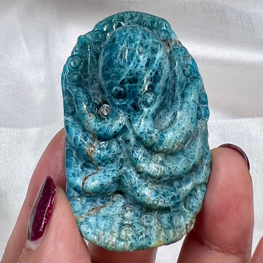 Blue Apatite Octopus Crystal Carving 68g