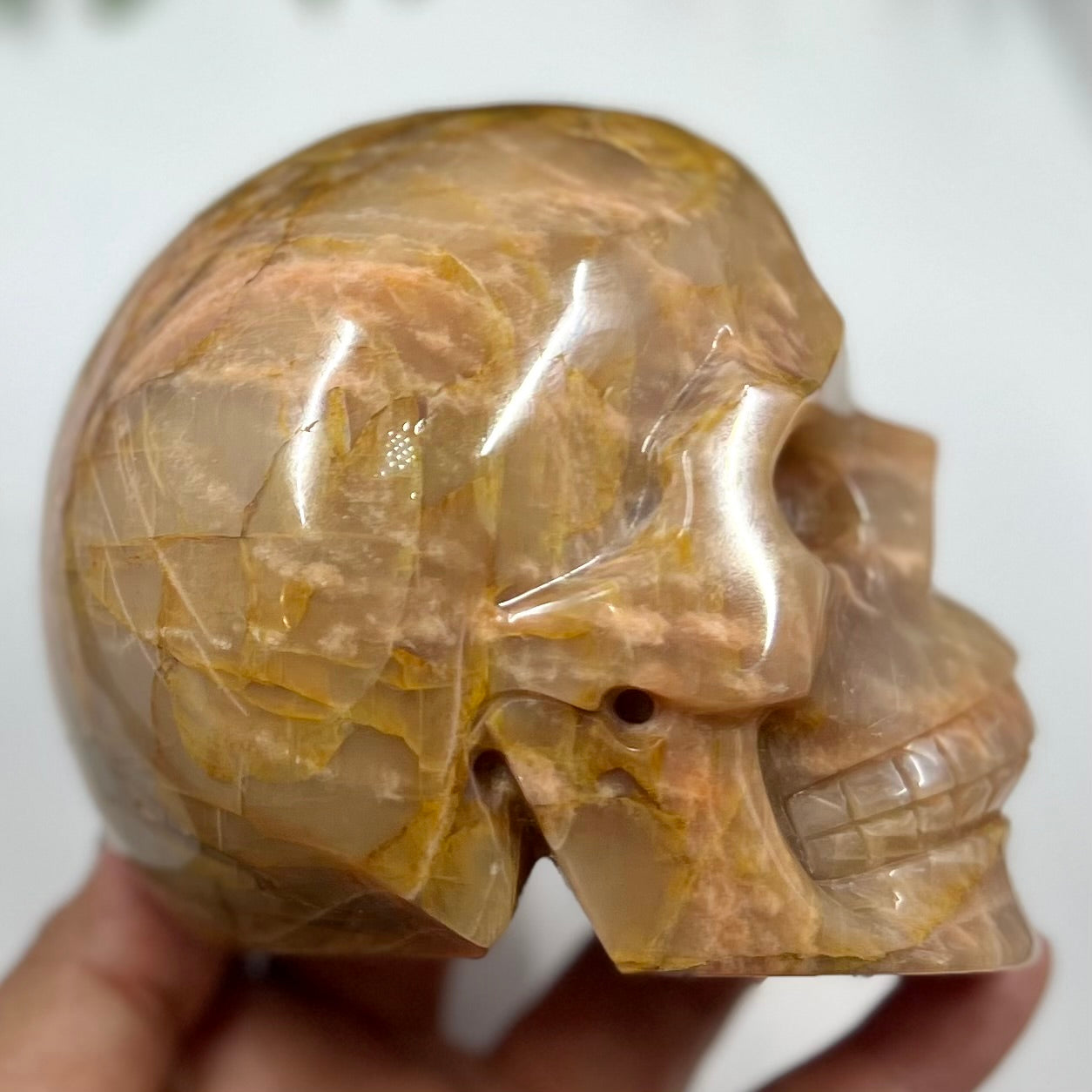 Large Golden Moonstone Skull Crystal Skull Carving 991g