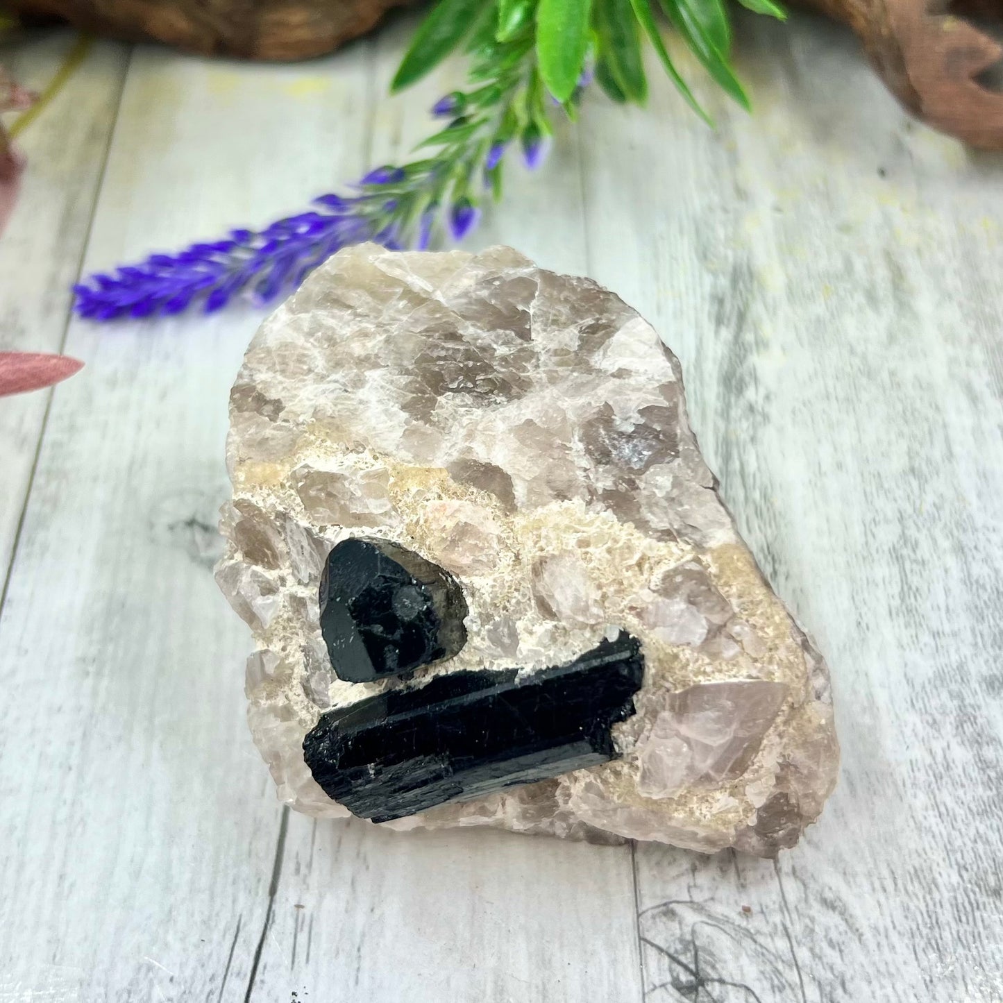 Black Tourmaline in Quartz Specimen Raw Crystal 224g
