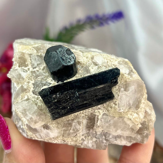 Black Tourmaline in Quartz Specimen Raw Crystal 224g