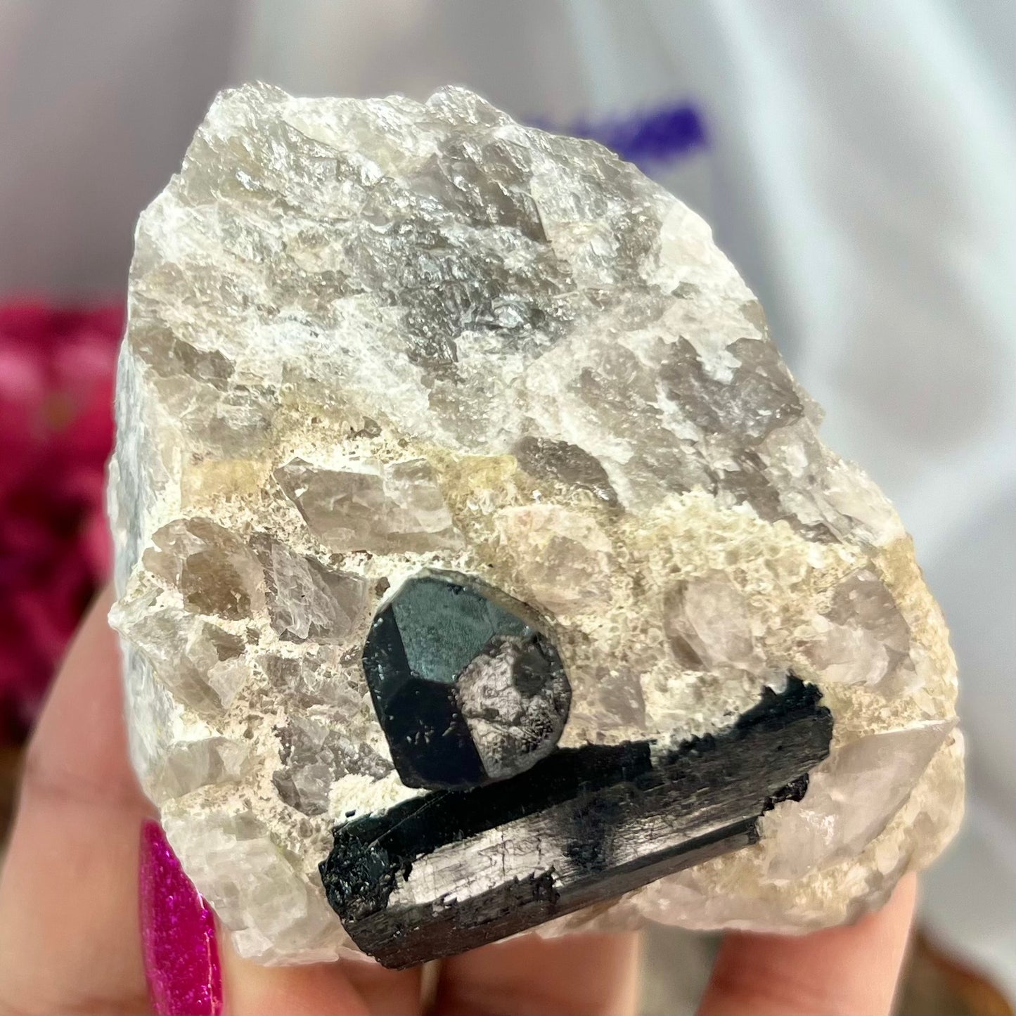 Black Tourmaline in Quartz Specimen Raw Crystal 224g