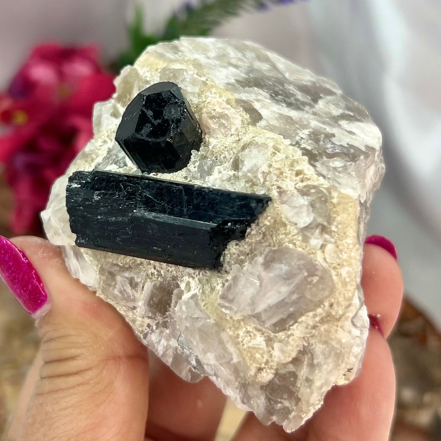 Black Tourmaline in Quartz Specimen Raw Crystal 224g