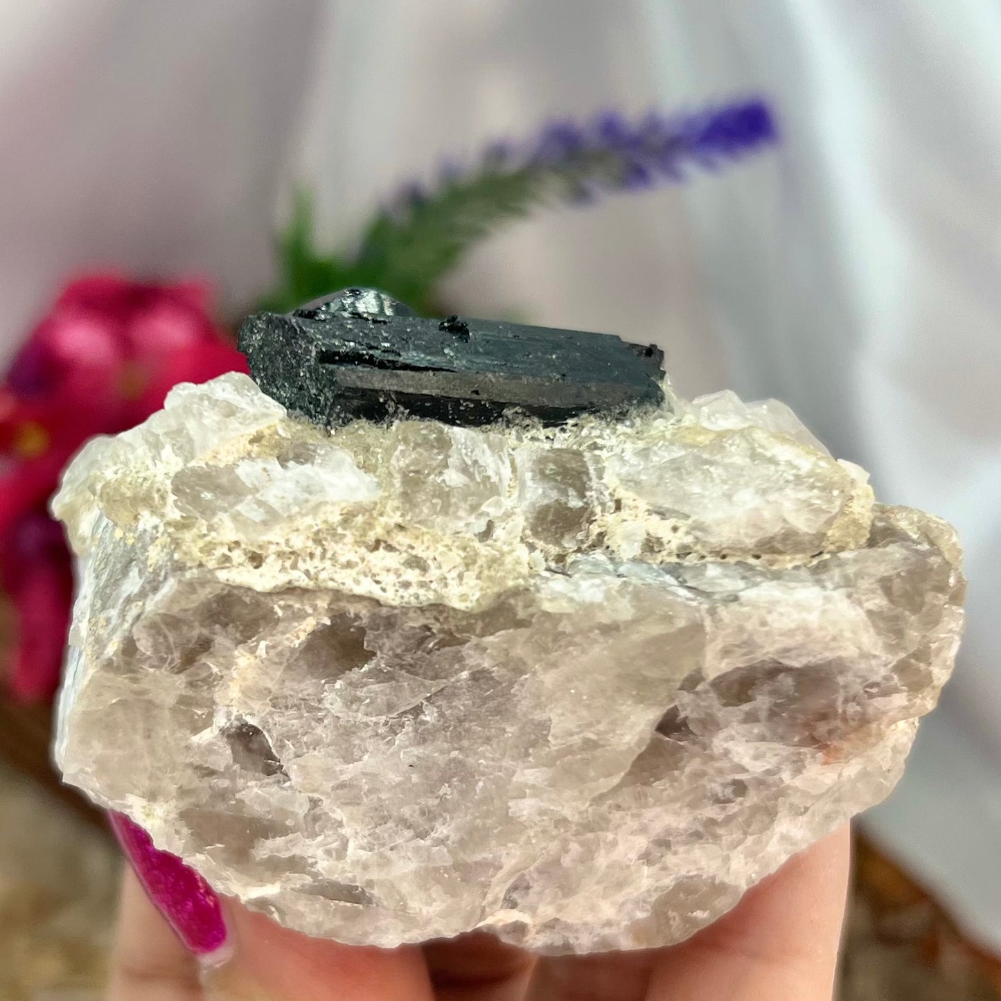 Black Tourmaline in Quartz Specimen Raw Crystal 224g